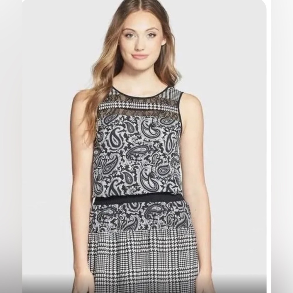Michael Kors dress old money vibes mixed prints paisley and houndstooth